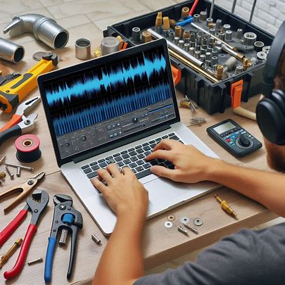 audio waveforms on a laptop