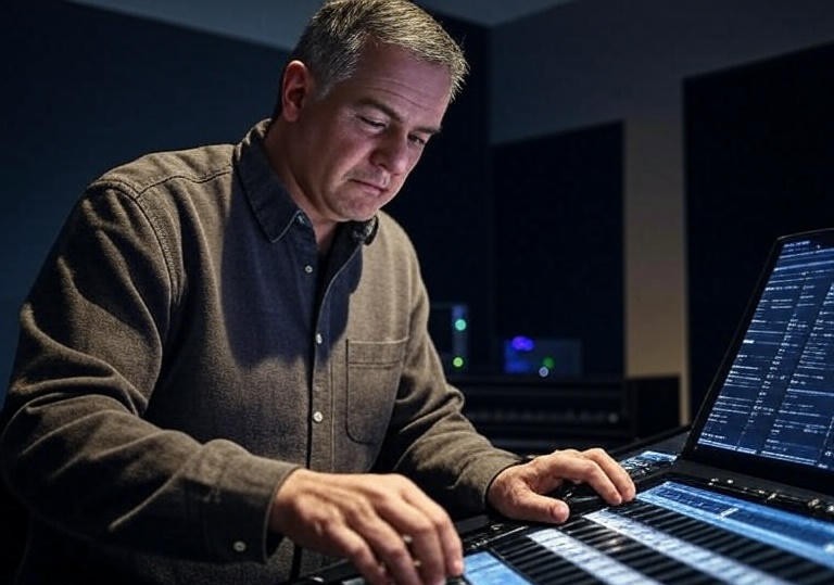 music director adjusting a playlist